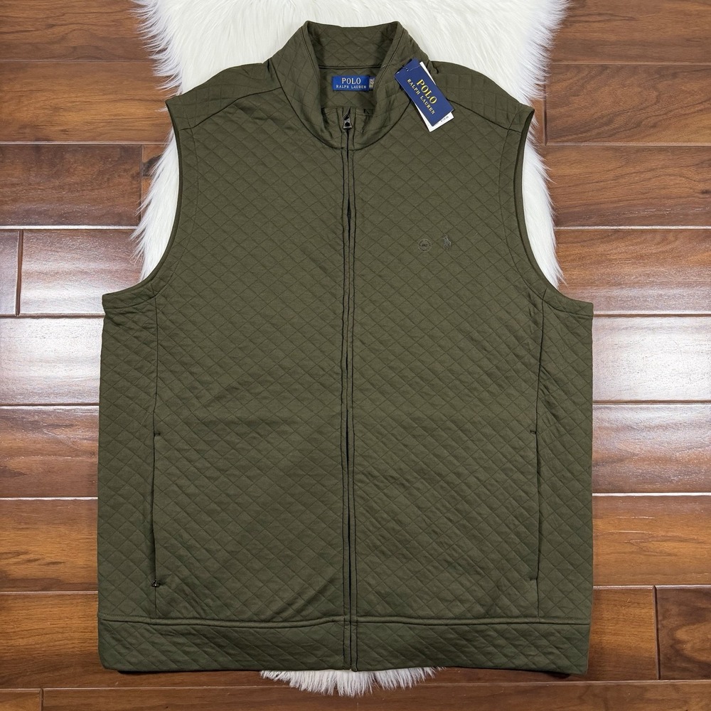 Polo Ralph Lauren Men's Size 2XLT Green Full Zip Quilted Double Knit Vest Jacket